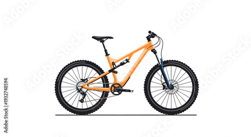 Orange Full Suspension Mountain Bike Isolated on White Background