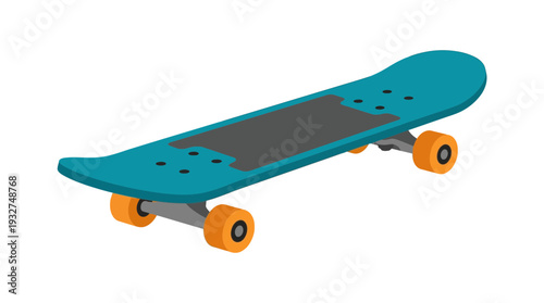 Teal Skateboard with Orange Wheels on White Background