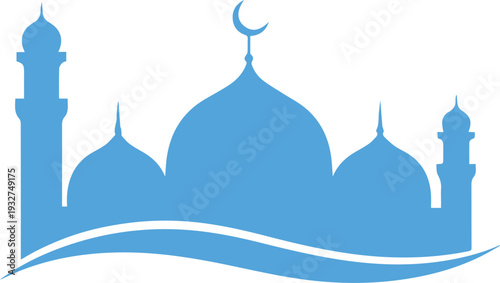 A black silhouette of a mosque with domes and minarets