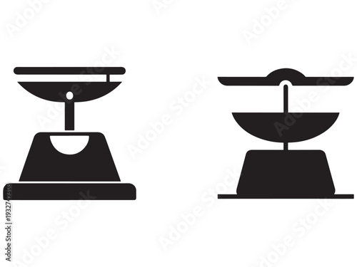 Two black scales side by side on white background  balance weight measurement tools