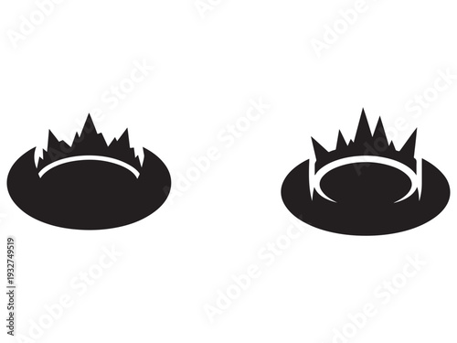 Two black silhouette eye patches with spikes on top for protection or intimidation  eye gear for fashion or costume design