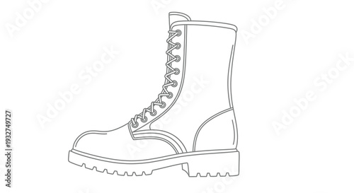 Line drawing of a single combat boot facing slightly to the right