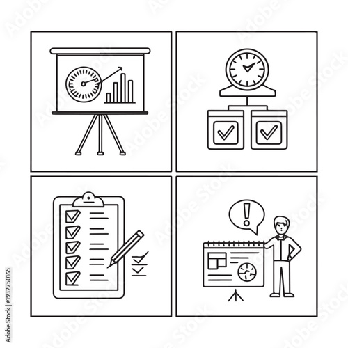  Professional Business Performance Analytics and Strategic Project Management Planning Line Icon Collection.