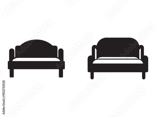 Two black silhouettes of modern armchairs with cushions on white background for furniture design and interior decoration concepts  home and office seating