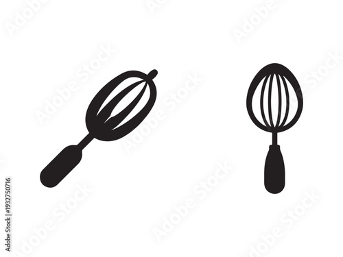 Two black silhouettes of manual fruit squeezers or citrus presses with handles and oval perforated heads for juicing lemons or oranges  kitchen utensils for food preparation