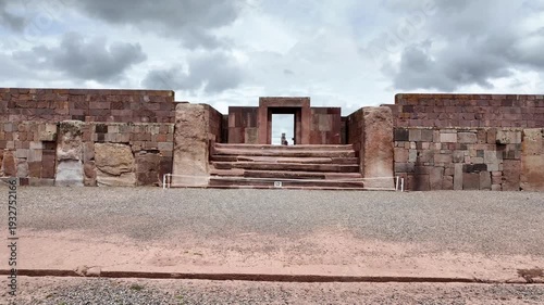 Ancient Kalasasaya Temple Entrance at Tiwanaku Archaeological Site, Bolivia