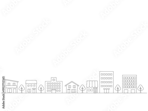 シンプルな街並みのイラストの背景　線画
