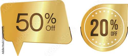 Golden discount labels with percentages off