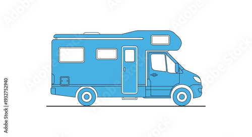 Blue RV camper van icon on white background
