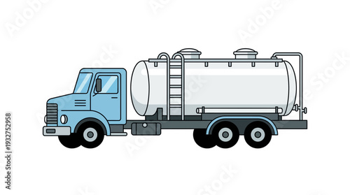 Blue Tanker Truck Flat Illustration