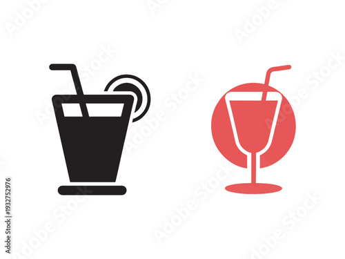 Two colorful cocktail icons with straws and citrus wedges for drink and beverage concepts