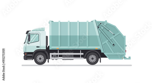 Modern garbage truck, municipal waste collection vehicle, side view on white background
