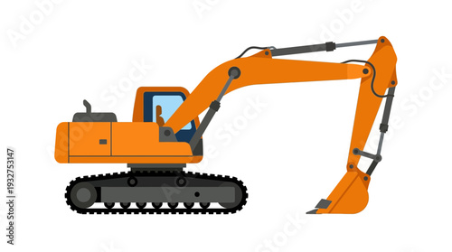 Orange excavator construction machine isolated on white background