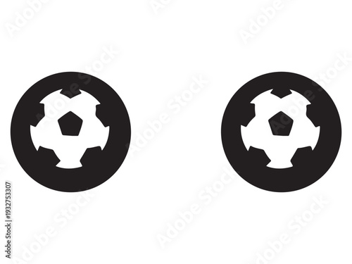 Two identical soccer ball icons in black circles on white background for sports design