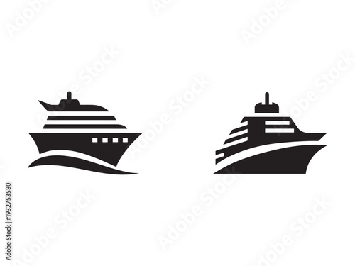 Two modern cruise ship silhouettes side by side on white background for travel and transportation concepts  ocean liners  passenger vessels