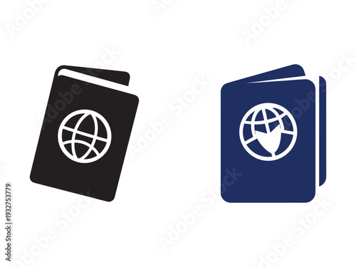Two passport icons with globe symbols on cover for travel and tourism concepts  representing global citizenship and exploration