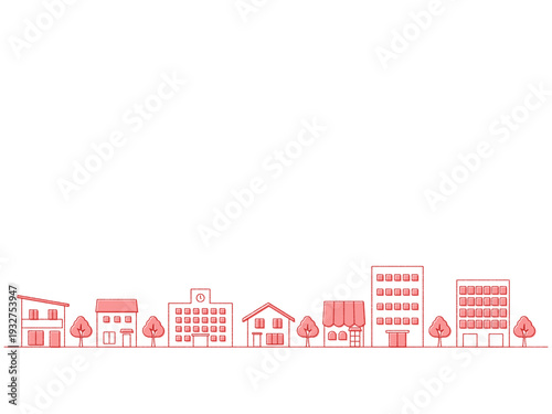 街並みのイラストの背景　手描き風　赤