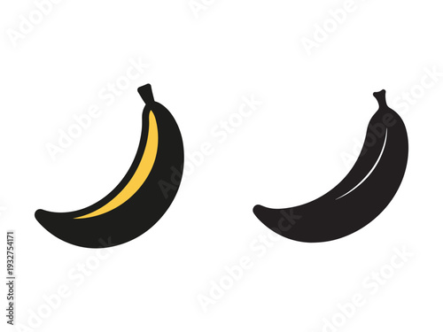 Two ripe and unripe bananas side by side on white background