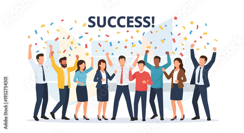 Diverse Business Team Celebrating Success with Confetti