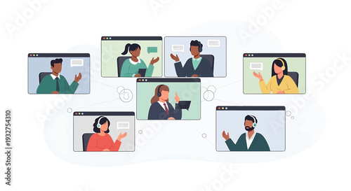 Diverse Team Collaborating Remotely via Video Conference Call