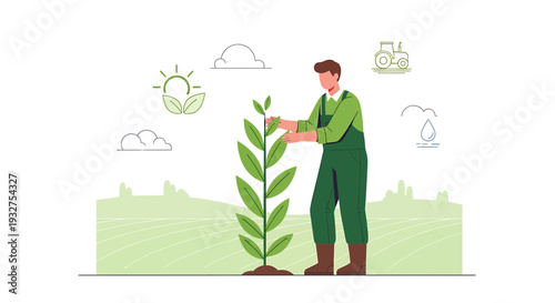 Farmer Planting Young Tree, Sustainable Agriculture Concept