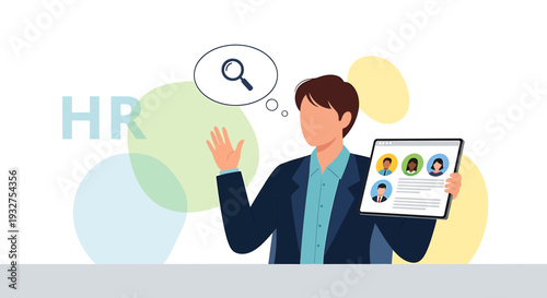 HR manager looking for candidates on tablet, recruitment concept