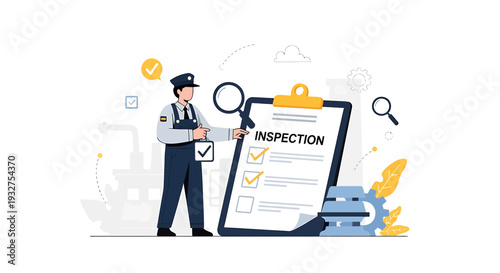 Inspector Checking List with Magnifying Glass, Quality Control, Business Inspection
