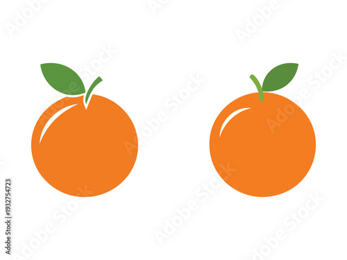 Two vibrant cartoon oranges with green leaves on white background  fresh fruit illustration