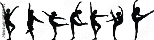 Silhouette collection of ballet dancers performing elegant poses isolated on white background black and white dance art illustration set