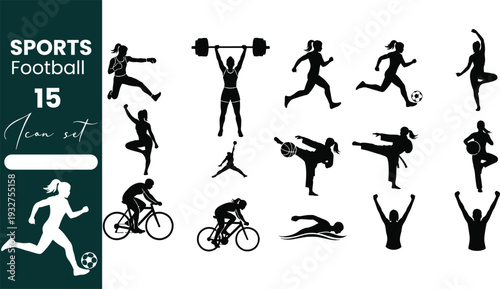 Female Athlete Silhouette Set for Women's Sports and Football Training