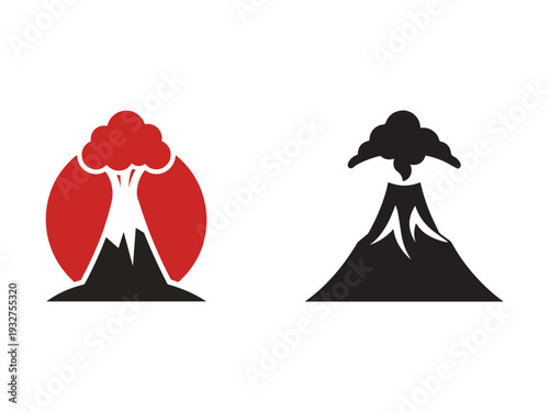 Volcanic eruption icons with smoke and lava flow  volcano graphics for design