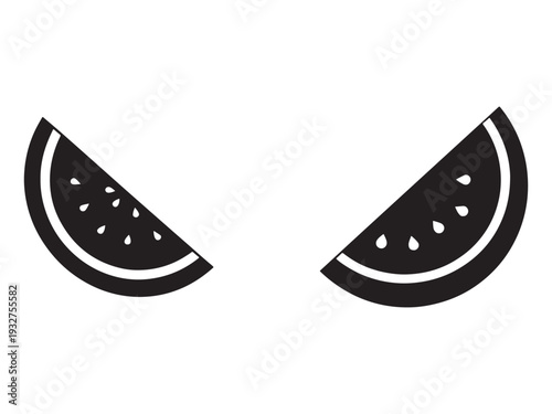 Watermelon slices icon illustration  two black watermelon wedges with seeds  fruit symbol