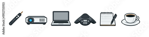 Collection of modern office and presentation equipment icons on a white background