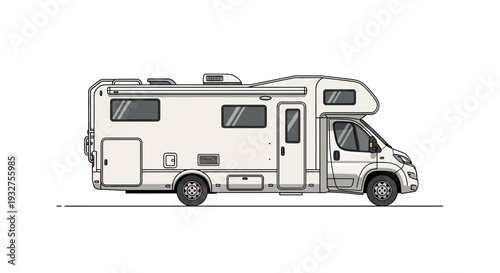 White Motorhome RV Camper Van Side View Illustration