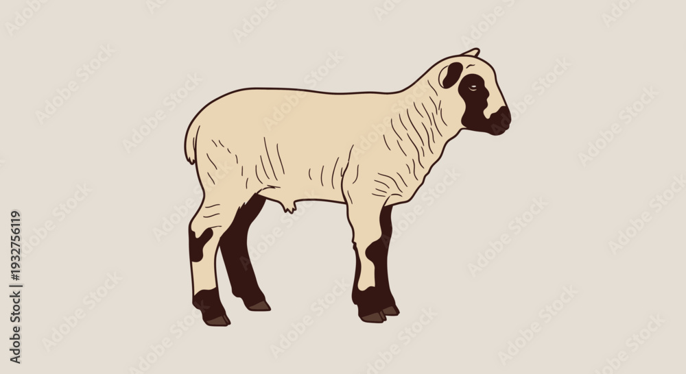 Fototapeta premium Lamb Standing Profile Vector Flat Illustration