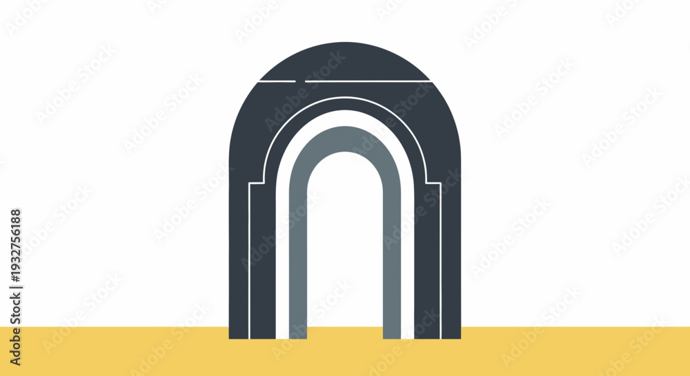 Fototapeta premium Minimal Tomb Arch Flat Vector Illustration with Three Colors