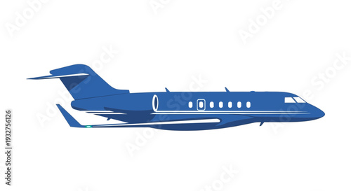 Blue private jet airplane side view illustration