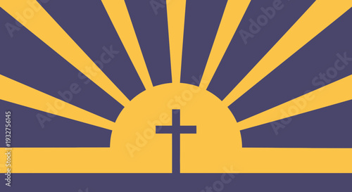 Simple Sunrise Cross Flat Vector Illustration Design