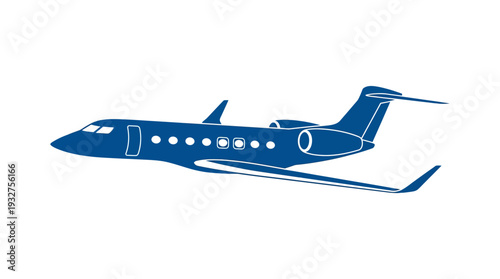 Blue private jet icon on white background