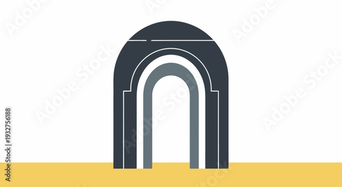 Minimal Tomb Arch Flat Vector Illustration with Three Colors