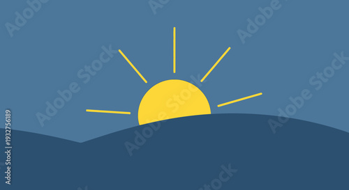 Sunrise Over Hill Flat Vector Illustration Design