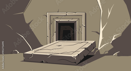 Tomb Door Open Flat Vector Illustration with Minimal Design