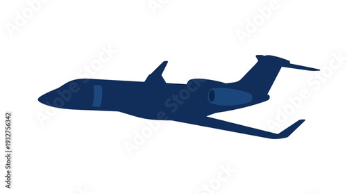 Dark blue private jet silhouette on white background