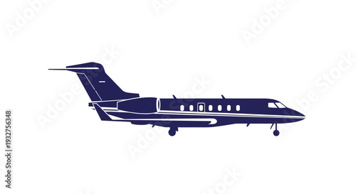 Dark Blue Private Jet Silhouette on White Background