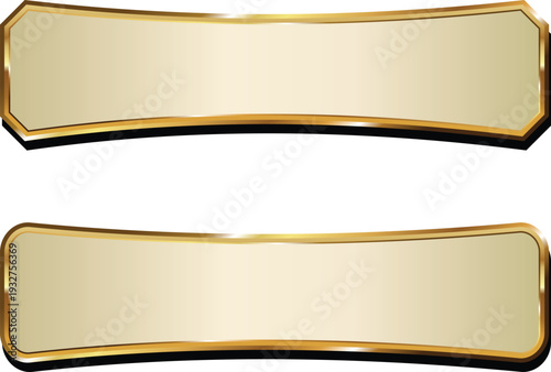 A pair of gold blank labels on a white background