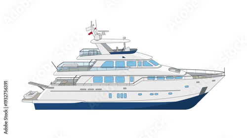 Luxury Motor Yacht on White Background