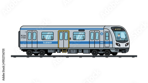 Modern subway train on tracks, illustration