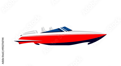 Red and white speed boat on white background