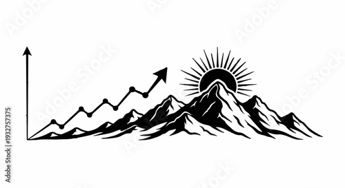 Mountain peak sunrise symbolizes financial growth and success.