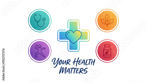 Health and wellness icons with text "Your Health Matters"  